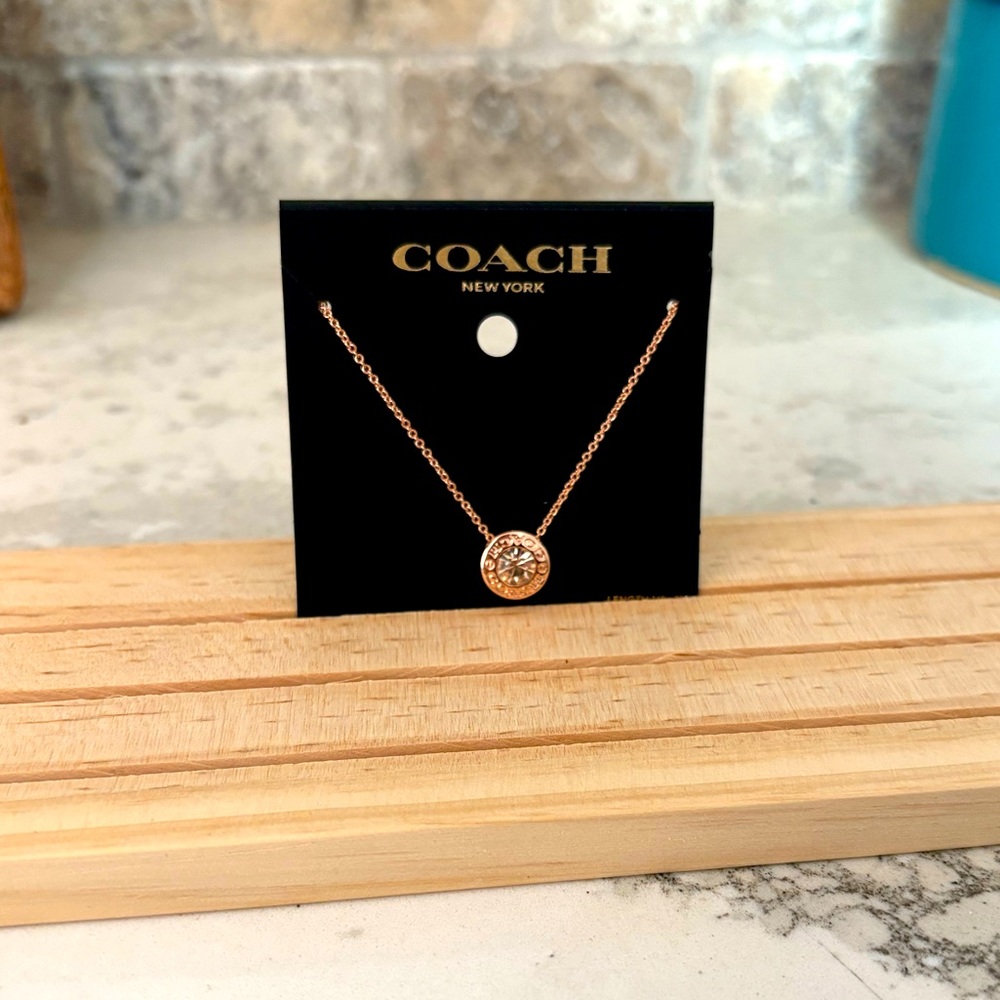 Coach Rose Gold Rhinestone Necklace 16-18” Chain